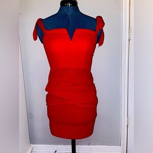 Jodie Kristopher red cocktail dress with bow straps and a padded top.